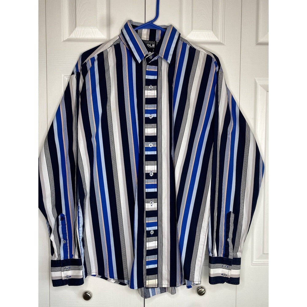 South Pole Button-up Shirt Y2K Streetwear Vintage Hip-Hop Rap Bold Stripes Sz L